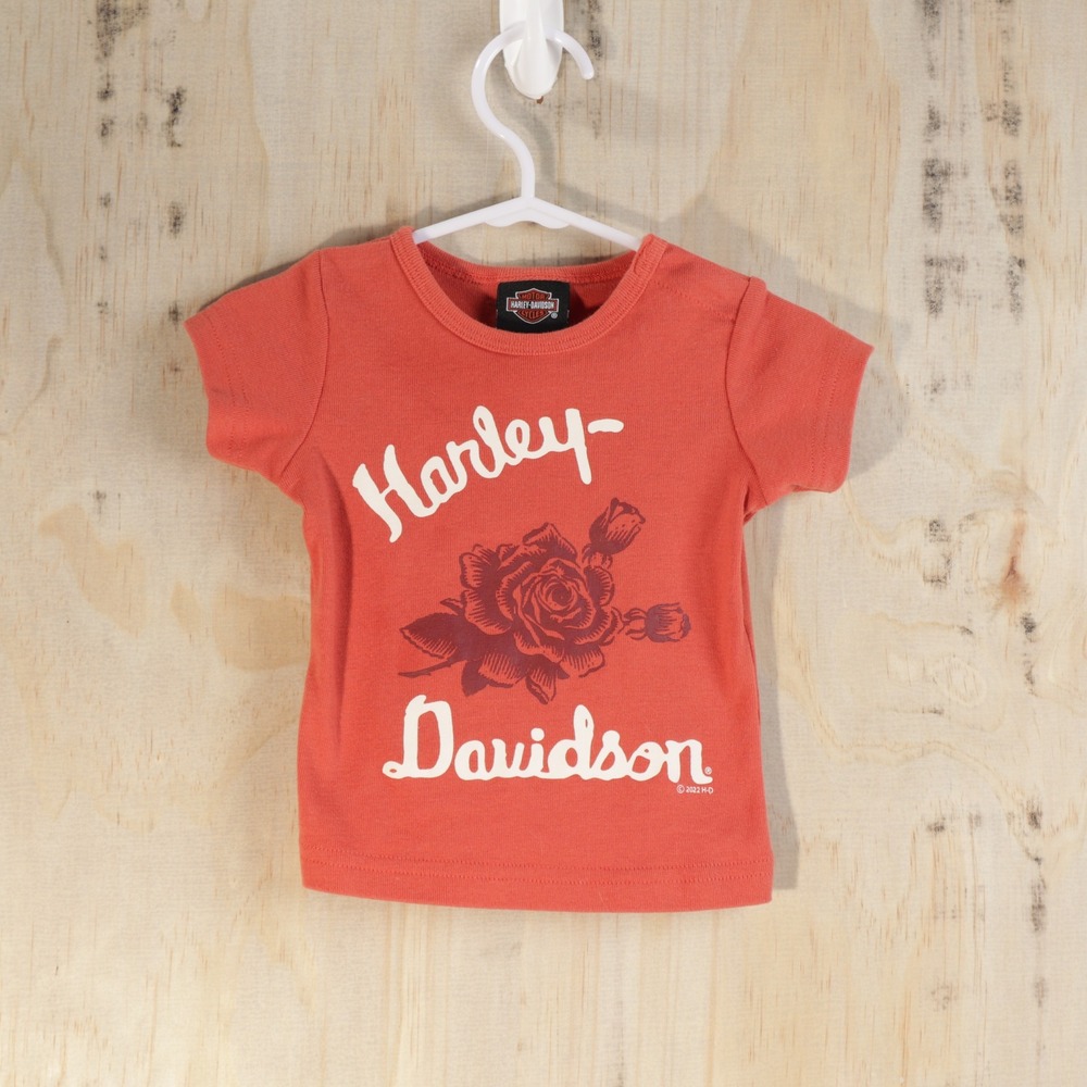 Harley-Davidson Infant Girls Coral Orange Rose Graphic T-Shirt 9/12M